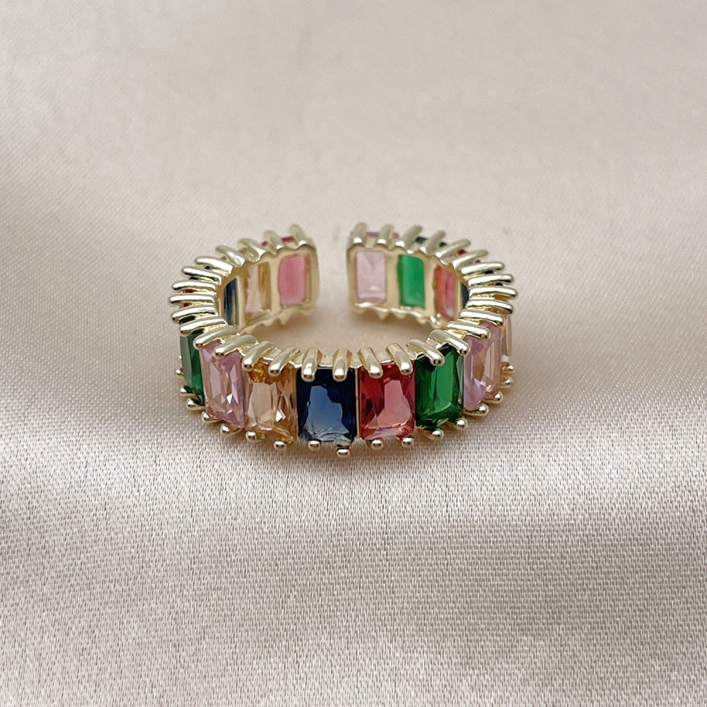 Oro Laminado Multi Stone Ring, Gold Filled Style Baguette Design, with Multicolor Cubic Zirconia, Polished, Golden Finish