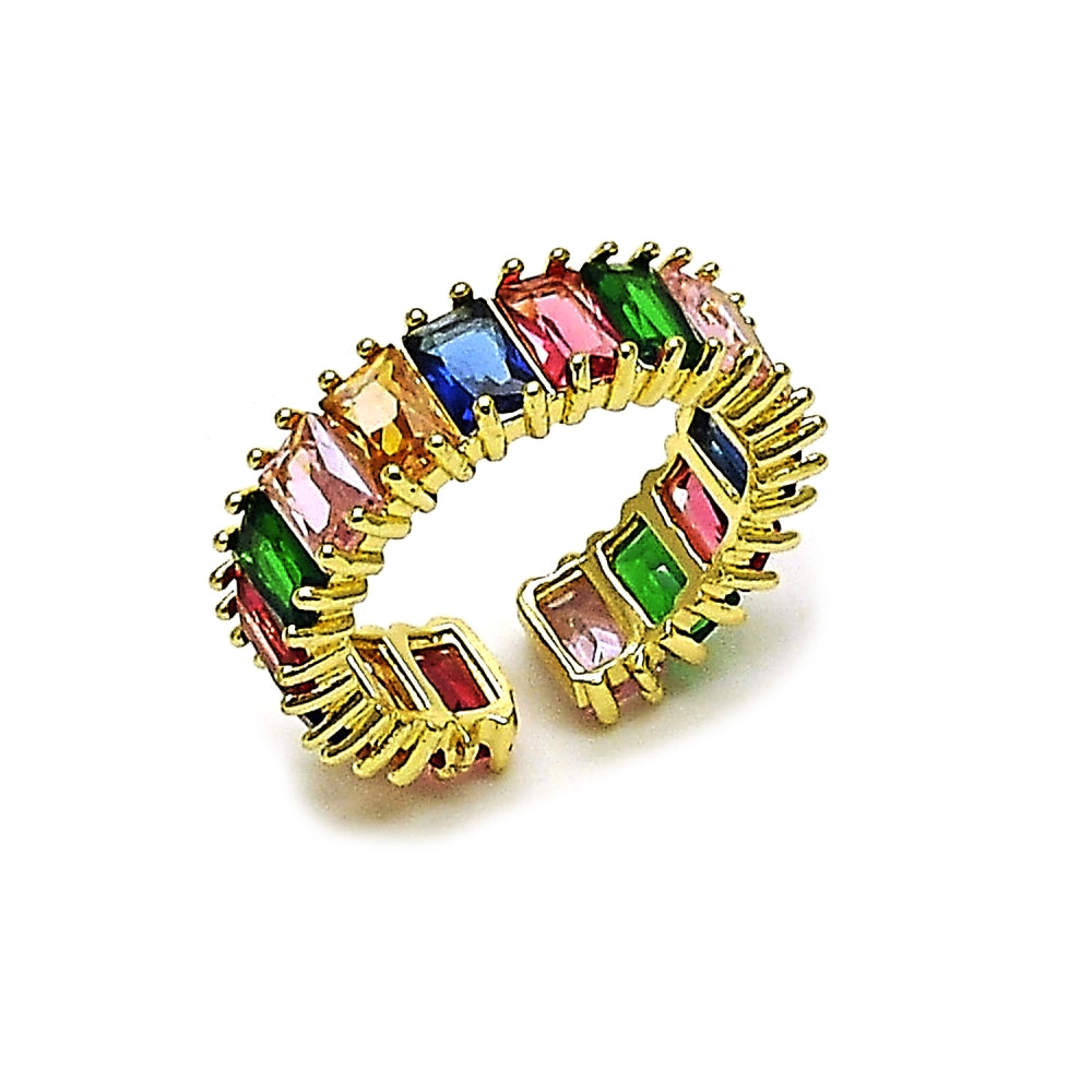 Oro Laminado Multi Stone Ring, Gold Filled Style Baguette Design, with Multicolor Cubic Zirconia, Polished, Golden Finish