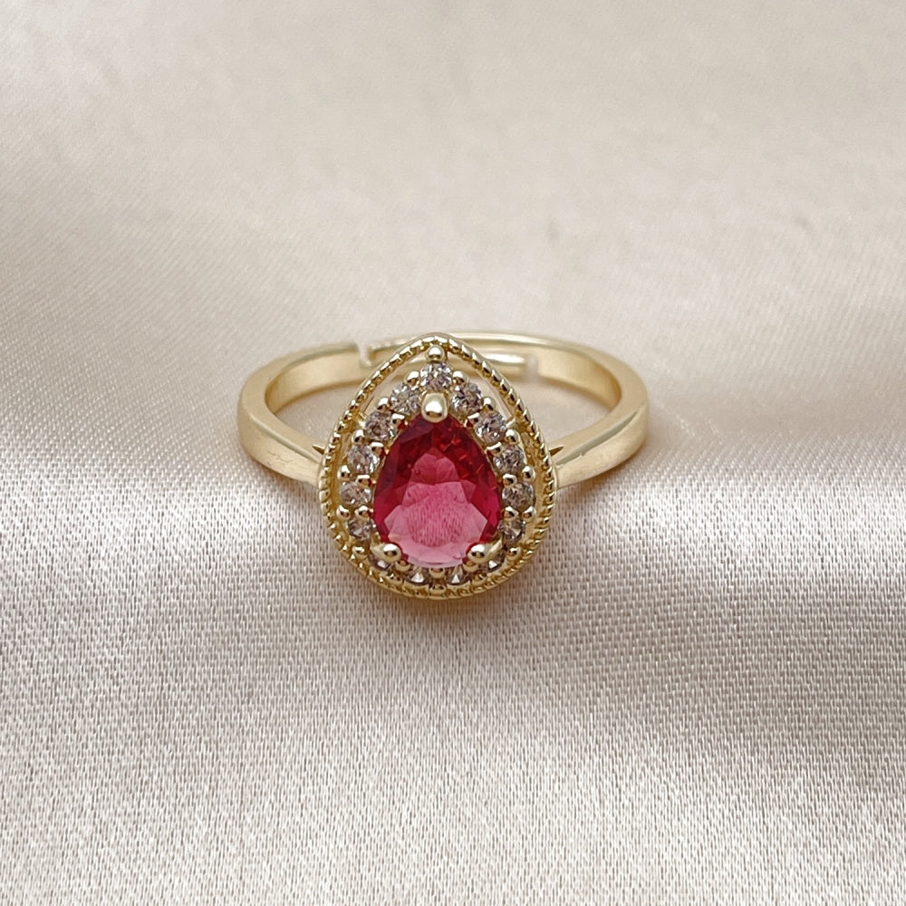 Oro Laminado Multi Stone Ring, Gold Filled Style Teardrop Design, with Ruby and White Cubic Zirconia, Polished, Golden Finish
