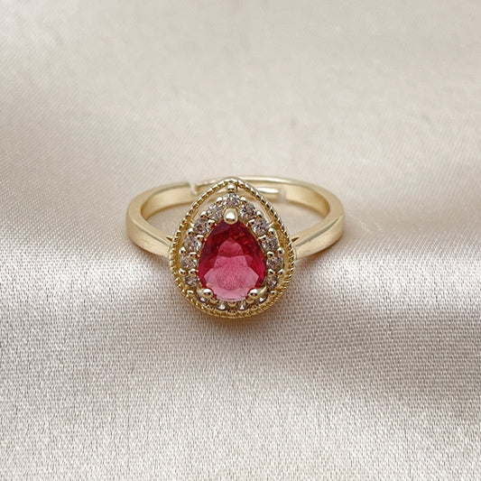 Oro Laminado Multi Stone Ring, Gold Filled Style Teardrop Design, with Ruby and White Cubic Zirconia, Polished, Golden Finish