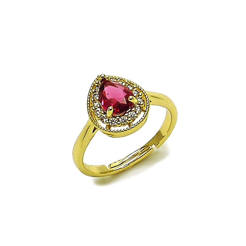 Oro Laminado Multi Stone Ring, Gold Filled Style Teardrop Design, with Ruby and White Cubic Zirconia, Polished, Golden Finish