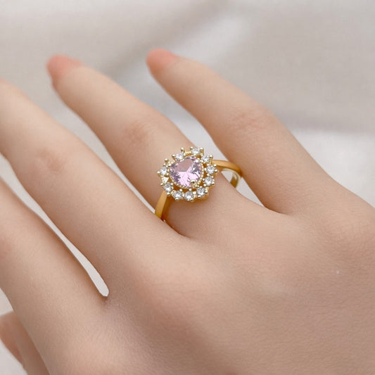 Oro Laminado Multi Stone Ring, Gold Filled Style Heart Design, with Pink and White Cubic Zirconia, Polished, Golden Finish