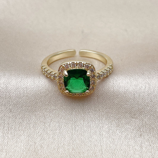 Oro Laminado Multi Stone Ring, Gold Filled Style Cluster Design, with Green Cubic Zirconia and White Micro Pave, Polished, Golden Finish