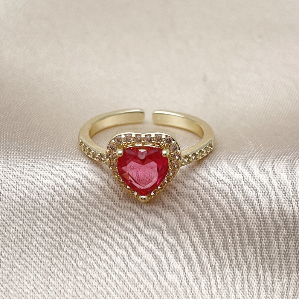 Oro Laminado Multi Stone Ring, Gold Filled Style Heart and Cluster Design, with Ruby Cubic Zirconia and White Micro Pave, Polished, Golden Finish