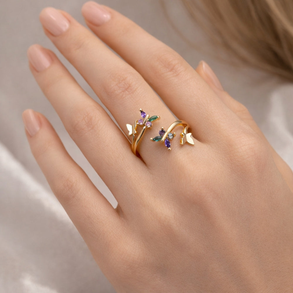 Oro Laminado Multi Stone Ring, Gold Filled Style Butterfly Design, with Multicolor Cubic Zirconia, Polished, Golden Finish