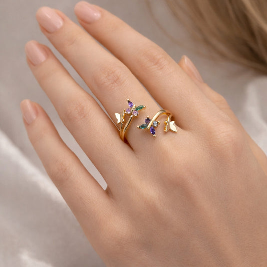 Oro Laminado Multi Stone Ring, Gold Filled Style Butterfly Design, with Multicolor Cubic Zirconia, Polished, Golden Finish