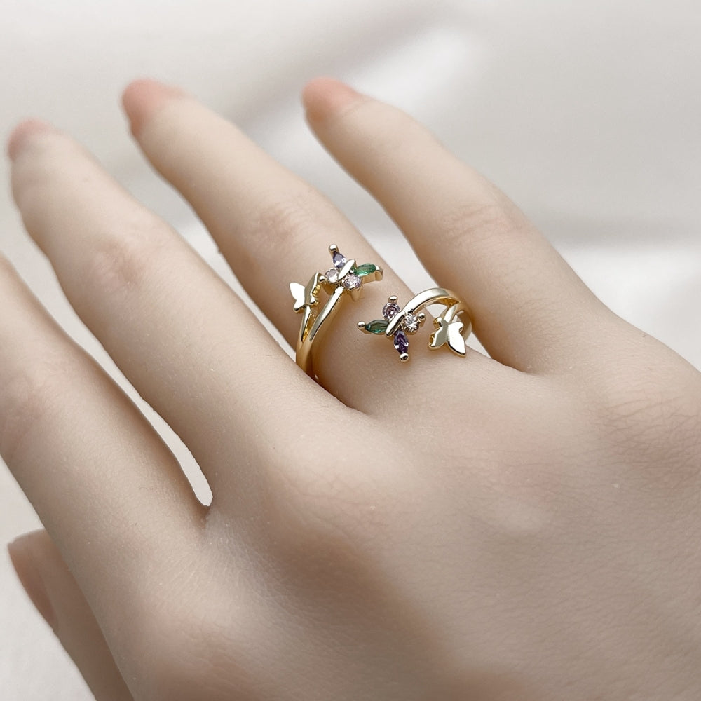 Oro Laminado Multi Stone Ring, Gold Filled Style Butterfly Design, with Multicolor Cubic Zirconia, Polished, Golden Finish