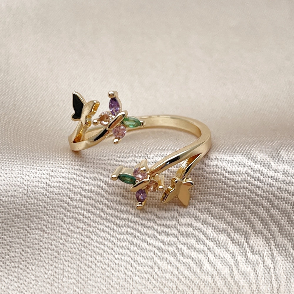 Oro Laminado Multi Stone Ring, Gold Filled Style Butterfly Design, with Multicolor Cubic Zirconia, Polished, Golden Finish
