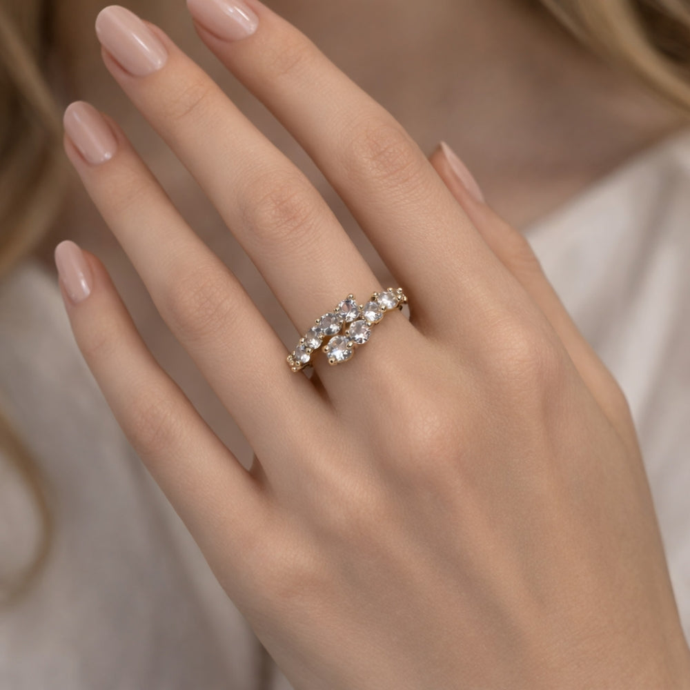 Oro Laminado Multi Stone Ring, Gold Filled Style with White Cubic Zirconia, Polished, Golden Finish
