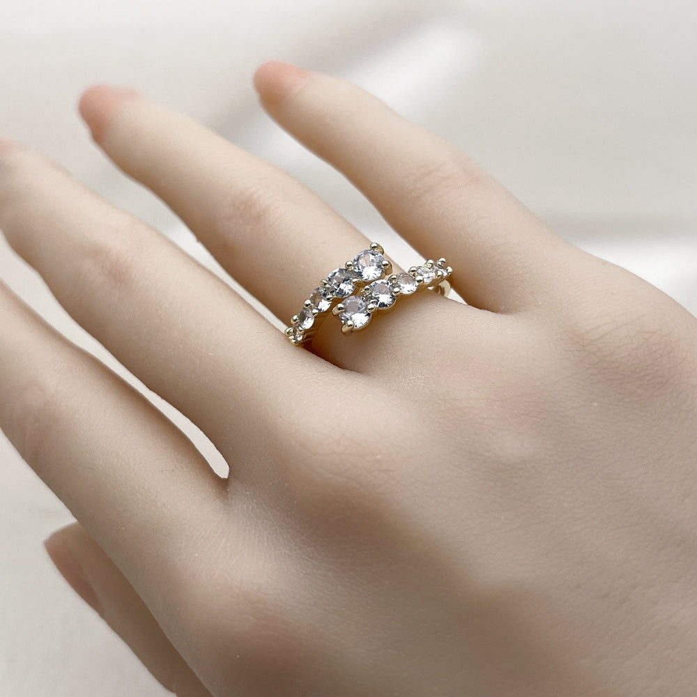 Oro Laminado Multi Stone Ring, Gold Filled Style with White Cubic Zirconia, Polished, Golden Finish