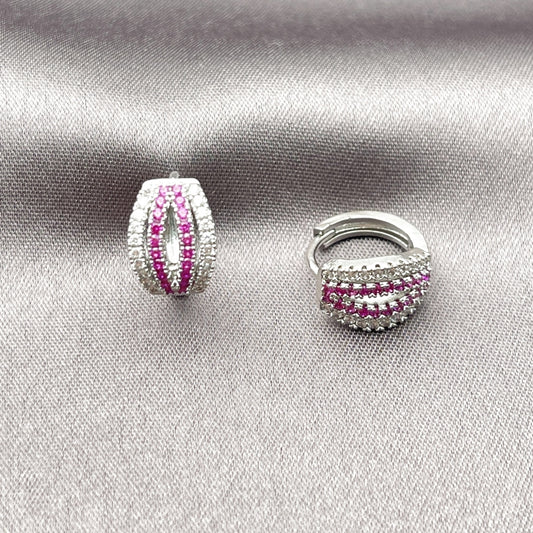 Rhodium Gold Filled Huggie Hoop, with Ruby and White Micro Pave, Polished, Rhodium Finish