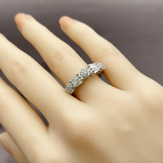 Rhodium Gold Filled Multi Stone Ring, Baguette Design, with White Cubic Zirconia and White Micro Pave, Polished, Rhodium Finish