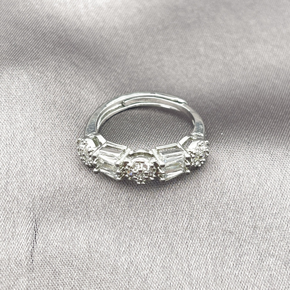 Rhodium Gold Filled Multi Stone Ring, Baguette Design, with White Cubic Zirconia and White Micro Pave, Polished, Rhodium Finish