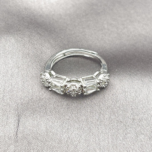 Rhodium Gold Filled Multi Stone Ring, Baguette Design, with White Cubic Zirconia and White Micro Pave, Polished, Rhodium Finish