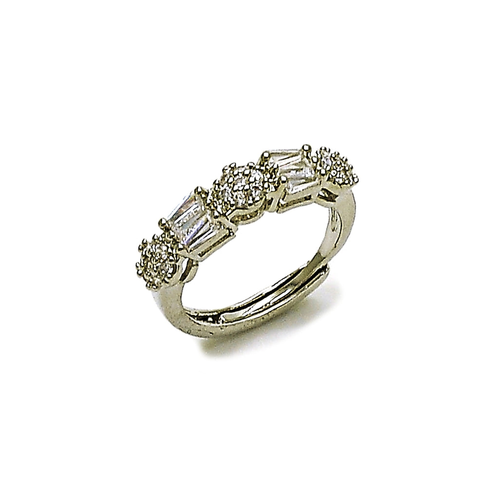 Rhodium Gold Filled Multi Stone Ring, Baguette Design, with White Cubic Zirconia and White Micro Pave, Polished, Rhodium Finish