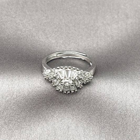 Rhodium Gold Filled Multi Stone Ring, Baguette Design, with White Cubic Zirconia and White Micro Pave, Polished, Rhodium Finish