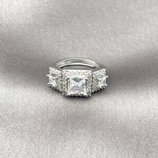 Rhodium Gold Filled Multi Stone Ring, Cluster Design, with White Cubic Zirconia and White Micro Pave, Polished, Rhodium Finish