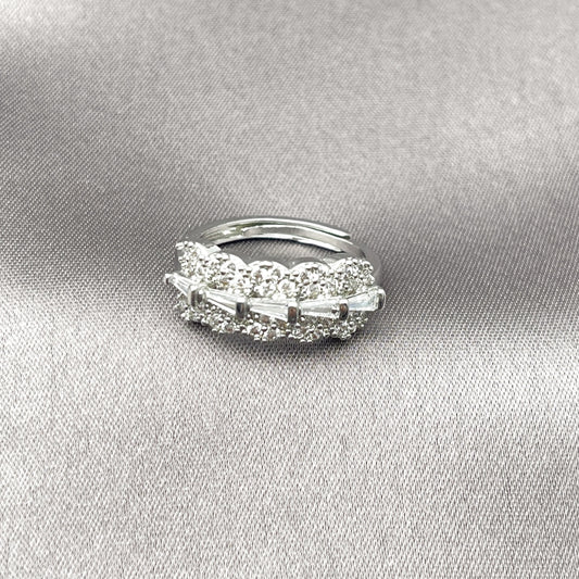 Rhodium Gold Filled Multi Stone Ring, Baguette Design, with White Cubic Zirconia, Polished, Rhodium Finish