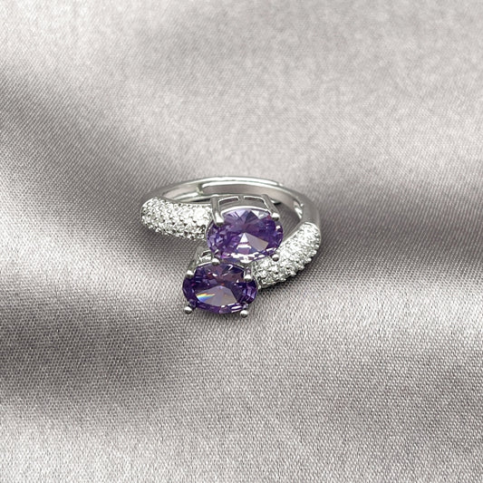 Rhodium Gold Filled Multi Stone Ring, with Amethyst Cubic Zirconia and White Micro Pave, Polished, Rhodium Finish
