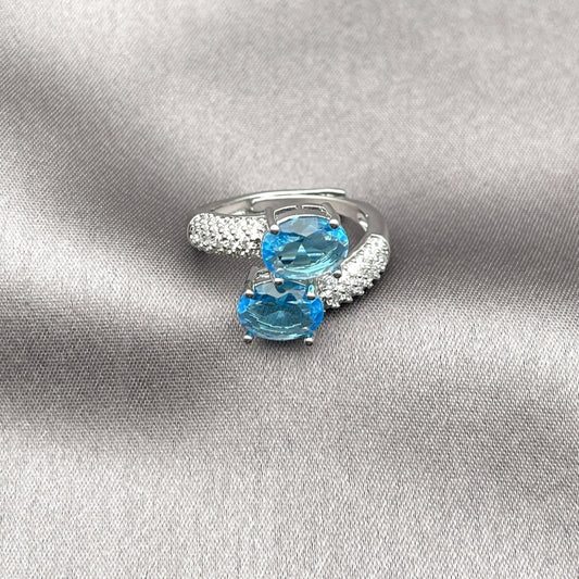 Rhodium Gold Filled Multi Stone Ring, with Aqua Blue Cubic Zirconia, Polished, Rhodium Finish