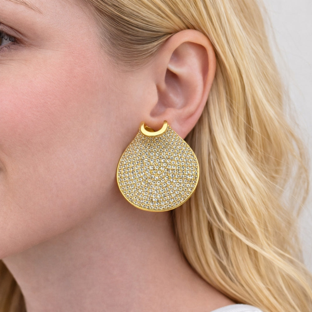 Oro Laminado Stud Earring, Gold Filled Style with White Cubic Zirconia, Polished, Golden Finish