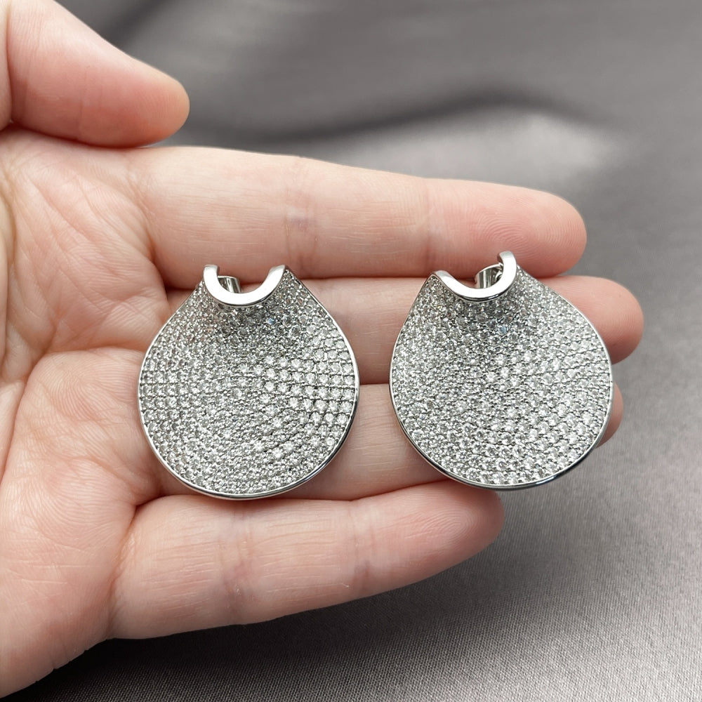 Rhodium Gold Filled Stud Earring, with White Cubic Zirconia, Polished, Rhodium Finish