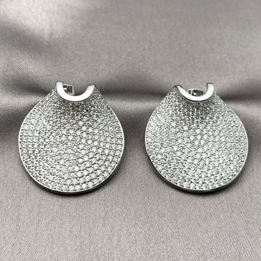 Rhodium Gold Filled Stud Earring, with White Cubic Zirconia, Polished, Rhodium Finish