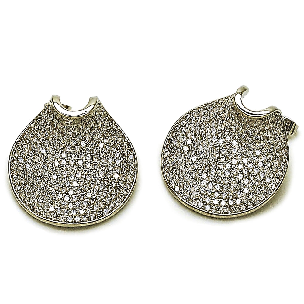 Rhodium Gold Filled Stud Earring, with White Cubic Zirconia, Polished, Rhodium Finish