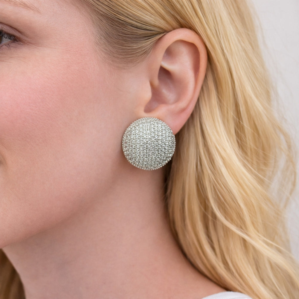 Rhodium Gold Filled Stud Earring, with White Cubic Zirconia, Polished, Rhodium Finish