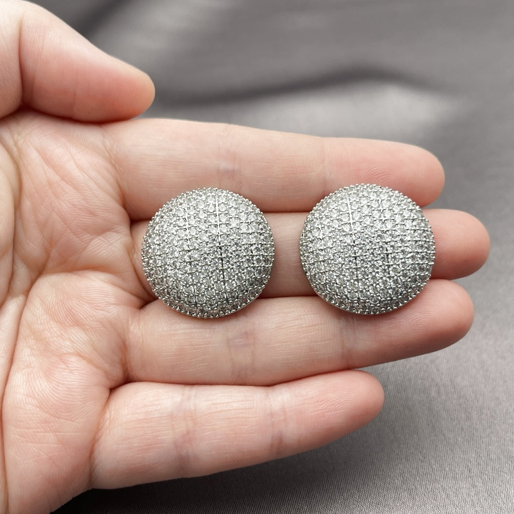 Rhodium Gold Filled Stud Earring, with White Cubic Zirconia, Polished, Rhodium Finish