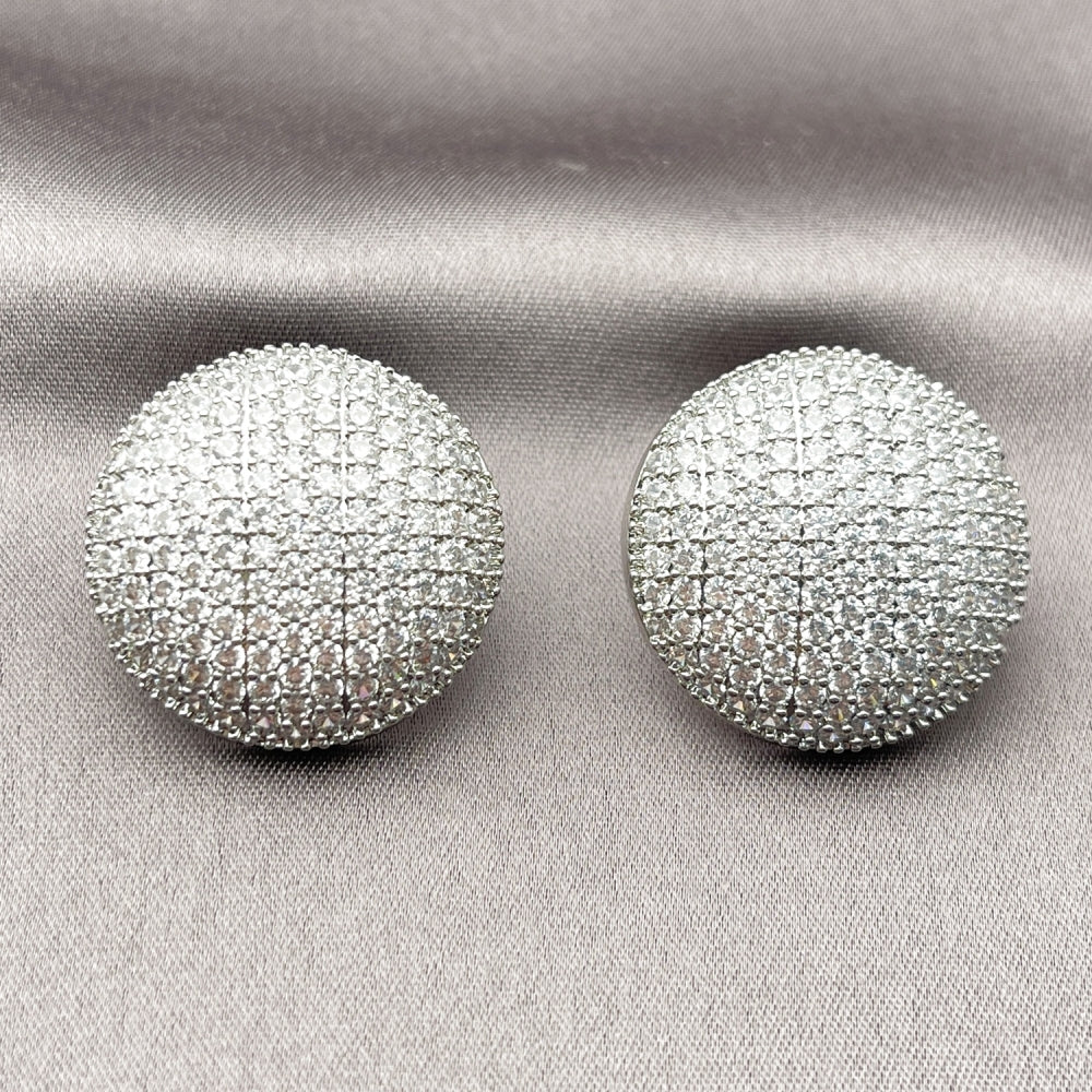 Rhodium Gold Filled Stud Earring, with White Cubic Zirconia, Polished, Rhodium Finish