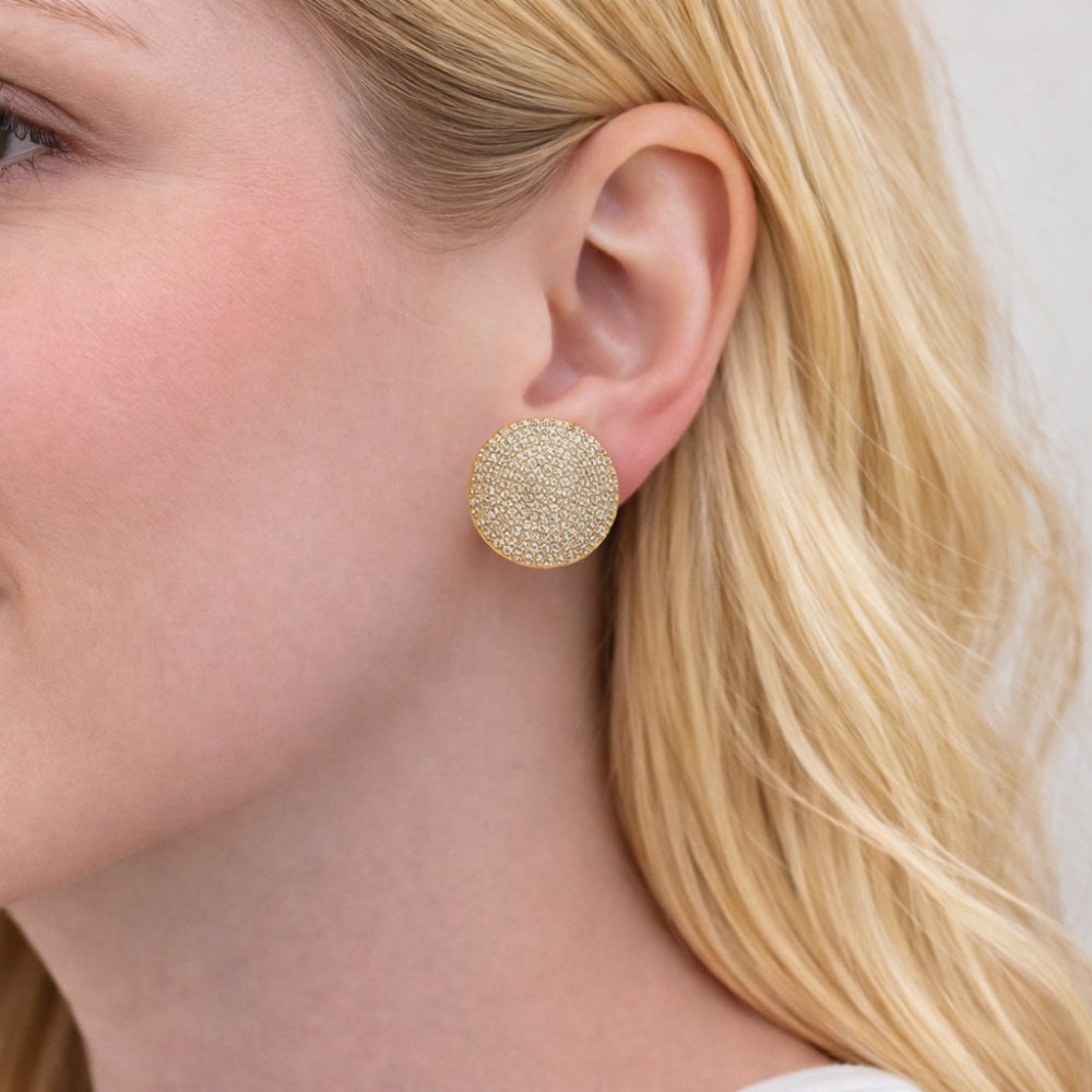 Oro Laminado Stud Earring, Gold Filled Style with White Cubic Zirconia, Polished, Golden Finish