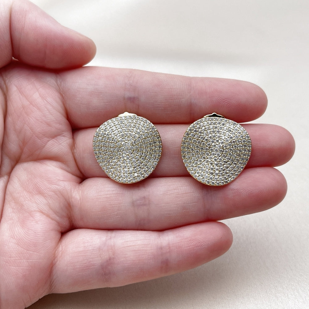 Oro Laminado Stud Earring, Gold Filled Style with White Cubic Zirconia, Polished, Golden Finish