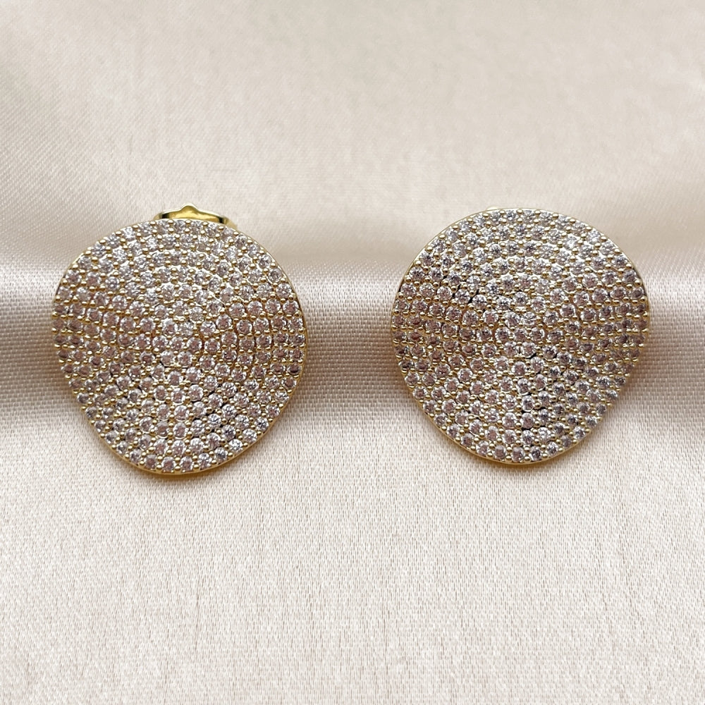 Oro Laminado Stud Earring, Gold Filled Style with White Cubic Zirconia, Polished, Golden Finish