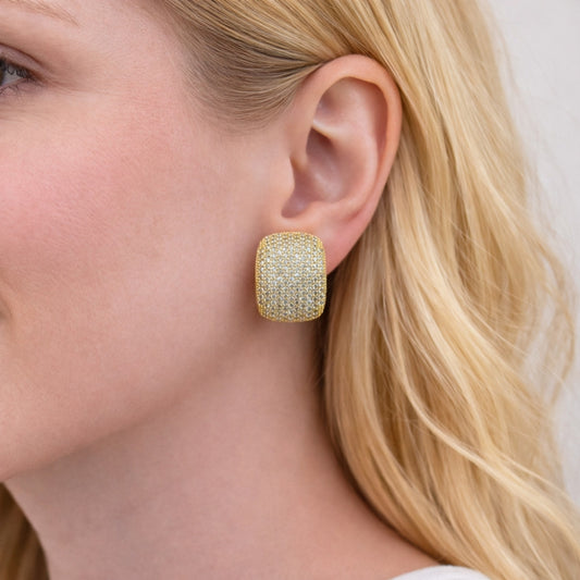 Oro Laminado Leverback Earring, Gold Filled Style with White Cubic Zirconia, Polished, Golden Finish