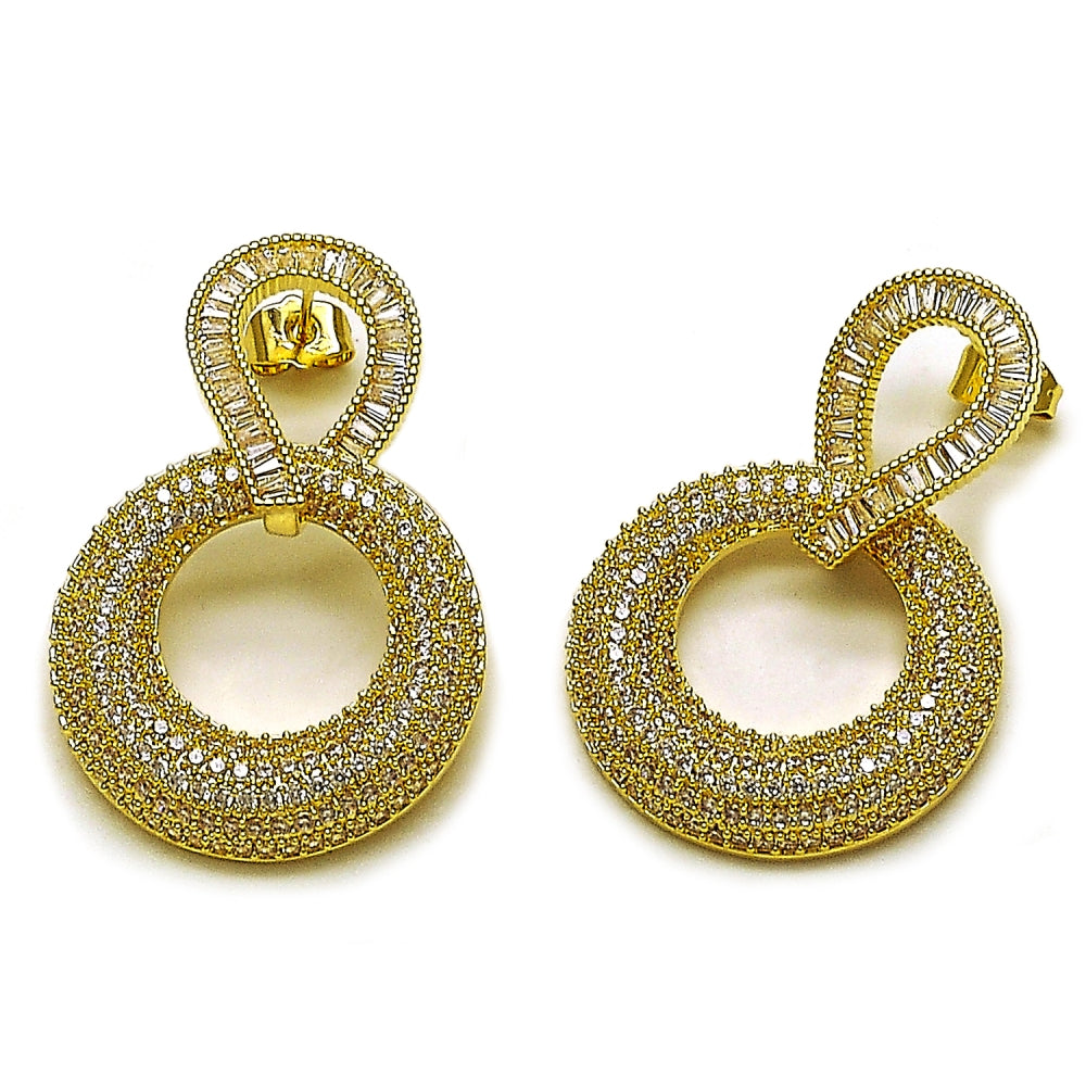 Oro Laminado Stud Earring, Gold Filled Style Baguette Design, Polished, Golden Finish