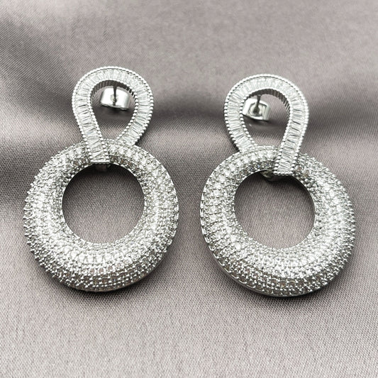 Rhodium Gold Filled Stud Earring, Baguette Design, with White Cubic Zirconia, Polished, Rhodium Finish
