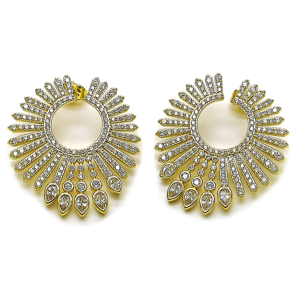 Oro Laminado Stud Earring, Gold Filled Style with White Cubic Zirconia, Polished, Golden Finish