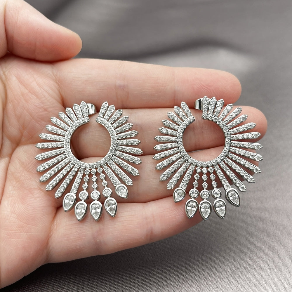 Rhodium Gold Filled Stud Earring, with White Cubic Zirconia, Polished, Rhodium Finish