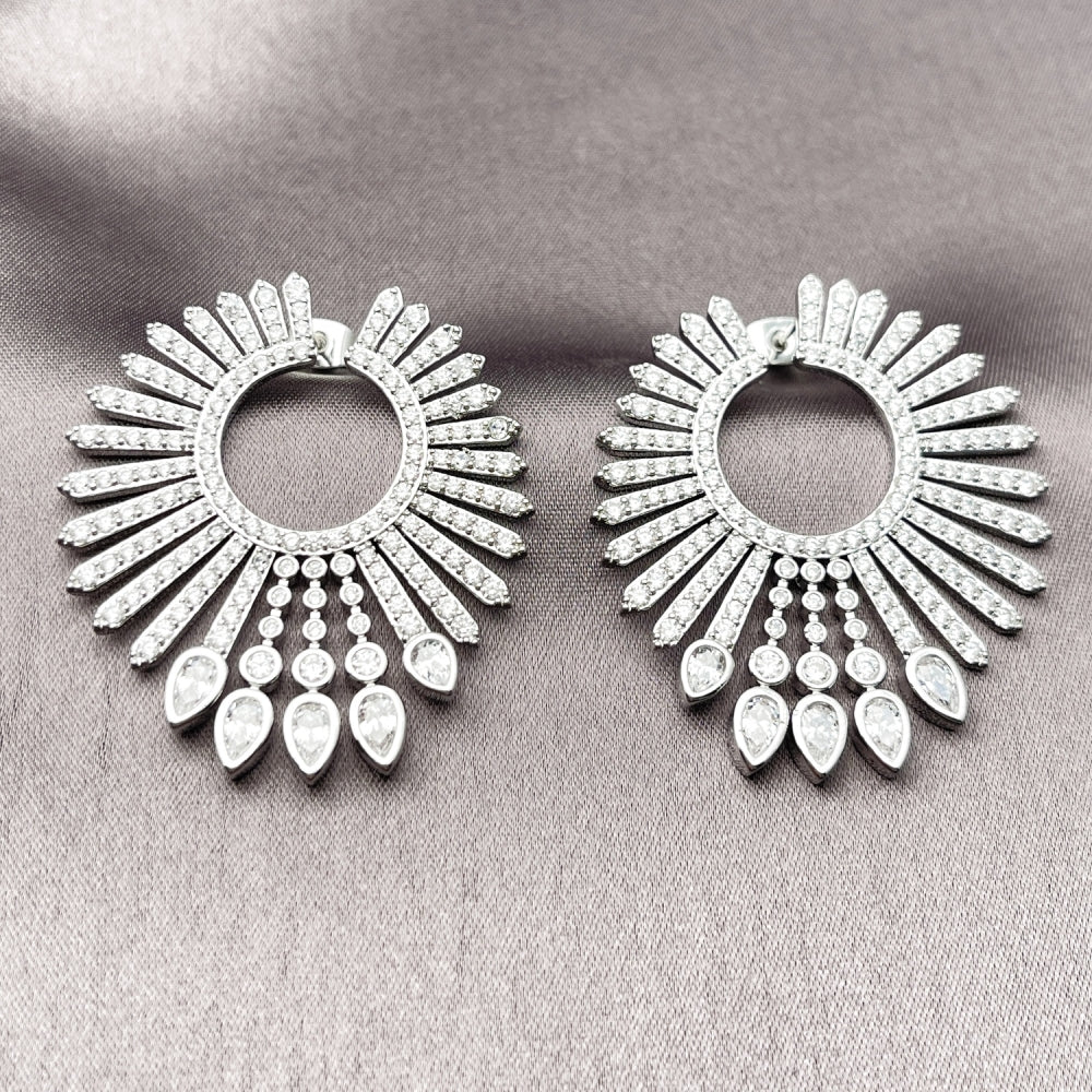 Rhodium Gold Filled Stud Earring, with White Cubic Zirconia, Polished, Rhodium Finish