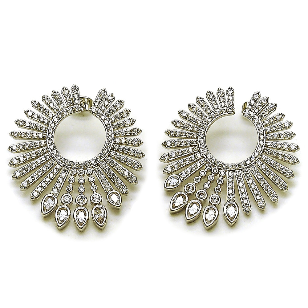 Rhodium Gold Filled Stud Earring, with White Cubic Zirconia, Polished, Rhodium Finish