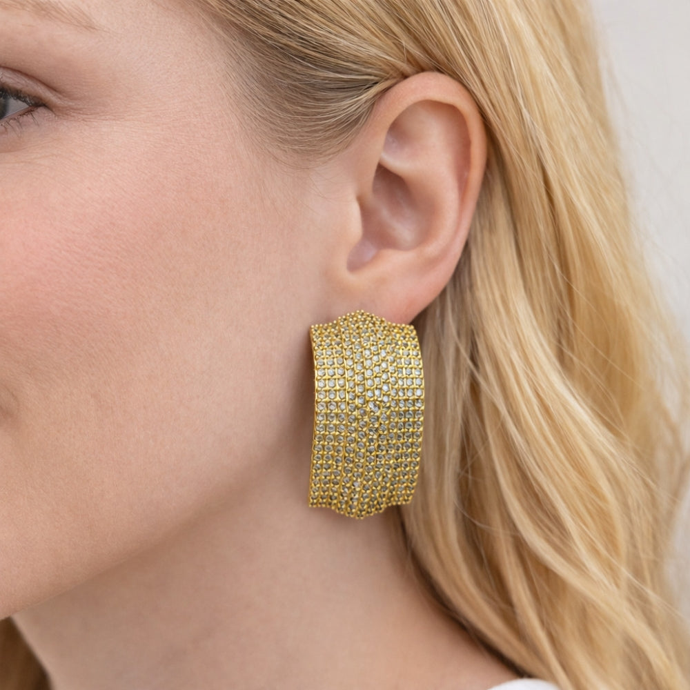 Oro Laminado Stud Earring, Gold Filled Style with White Cubic Zirconia, Polished, Golden Finish