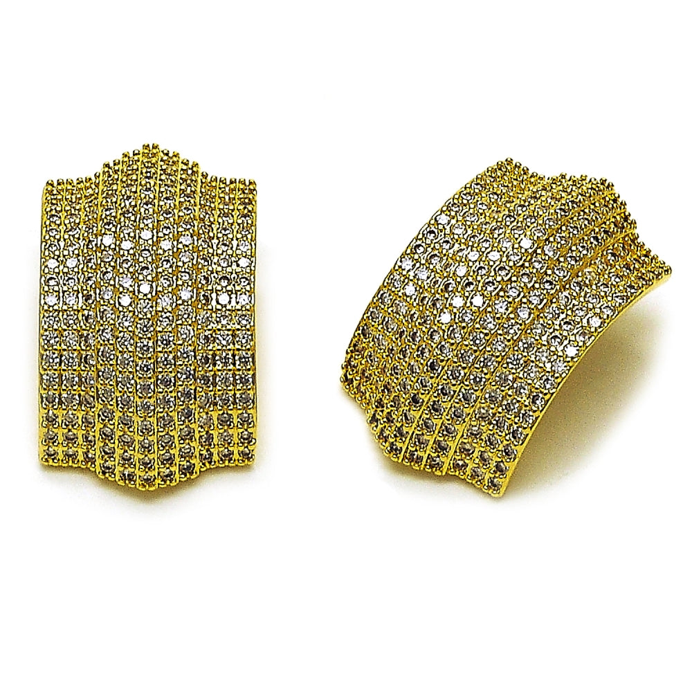 Oro Laminado Stud Earring, Gold Filled Style with White Cubic Zirconia, Polished, Golden Finish