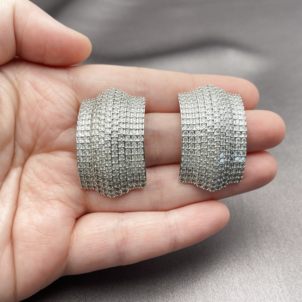 Rhodium Gold Filled Stud Earring, with White Cubic Zirconia, Polished, Rhodium Finish