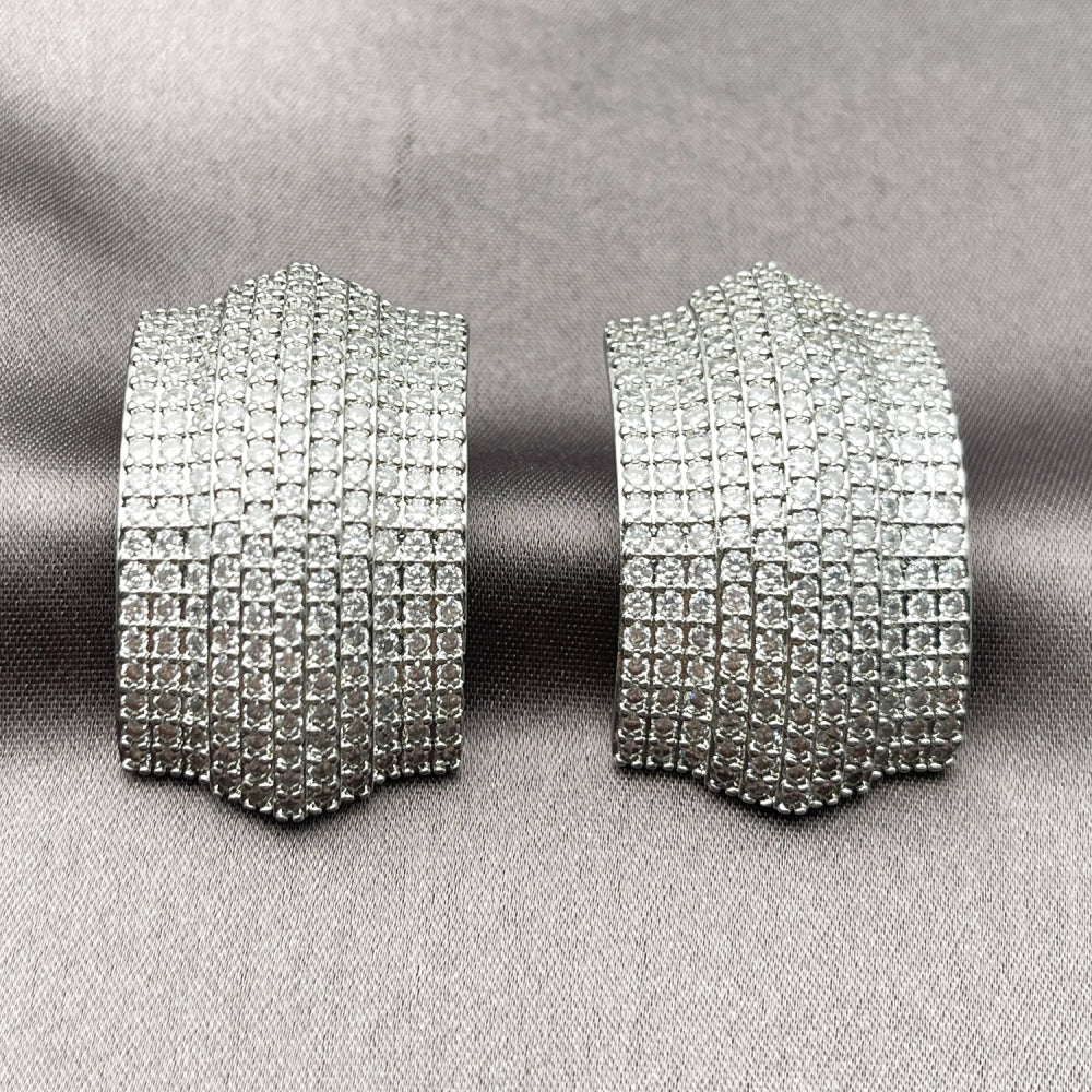 Rhodium Gold Filled Stud Earring, with White Cubic Zirconia, Polished, Rhodium Finish