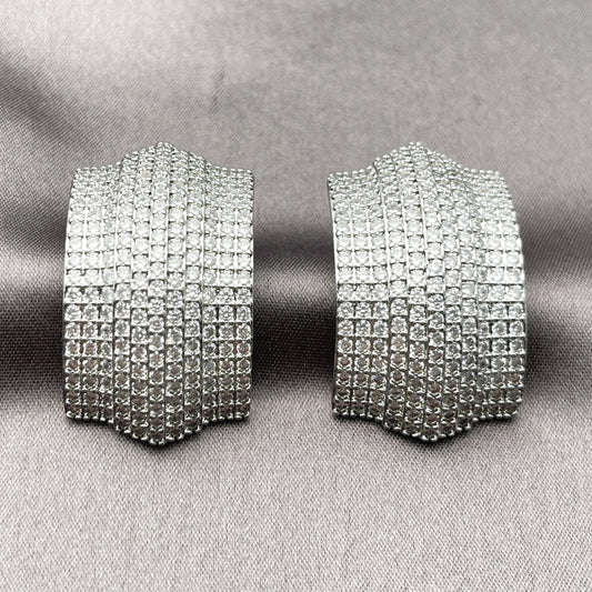 Rhodium Gold Filled Stud Earring, with White Cubic Zirconia, Polished, Rhodium Finish