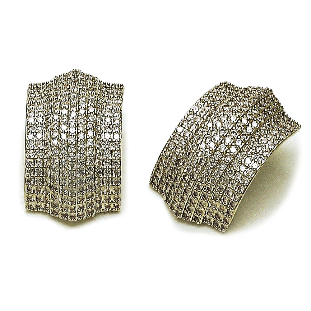 Rhodium Gold Filled Stud Earring, with White Cubic Zirconia, Polished, Rhodium Finish