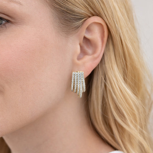 Oro Laminado Stud Earring, Gold Filled Style with White Cubic Zirconia, Polished, Golden Finish