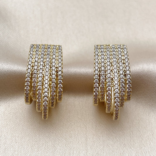 Oro Laminado Stud Earring, Gold Filled Style with White Cubic Zirconia, Polished, Golden Finish