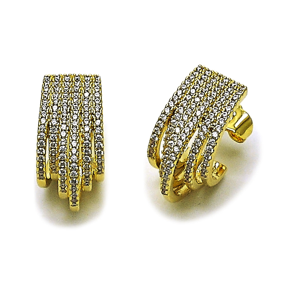 Oro Laminado Stud Earring, Gold Filled Style with White Cubic Zirconia, Polished, Golden Finish